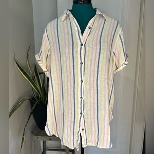 Splendid Small Linen Blend Button Up Striped Shirt Coastal Cottage Core